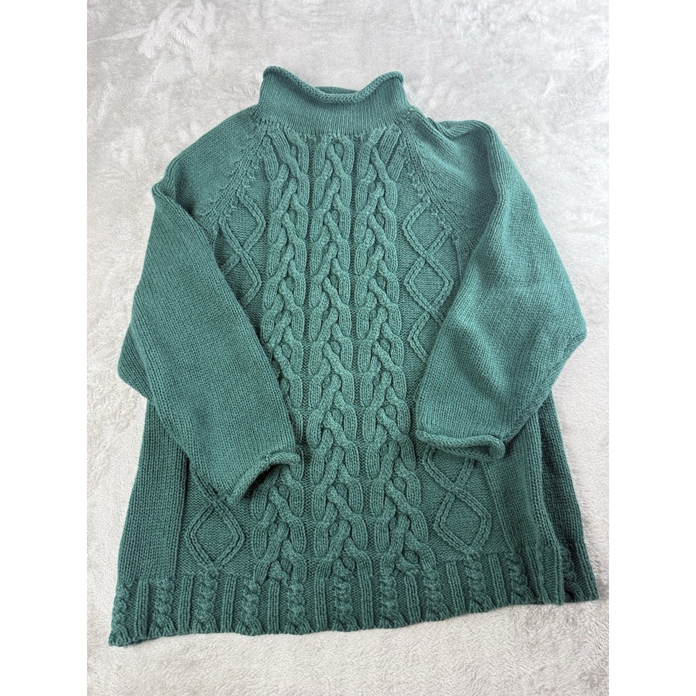 VTG The Limited Womens M Cable Knit Sweater Mock Neck Green Ramie Cotton